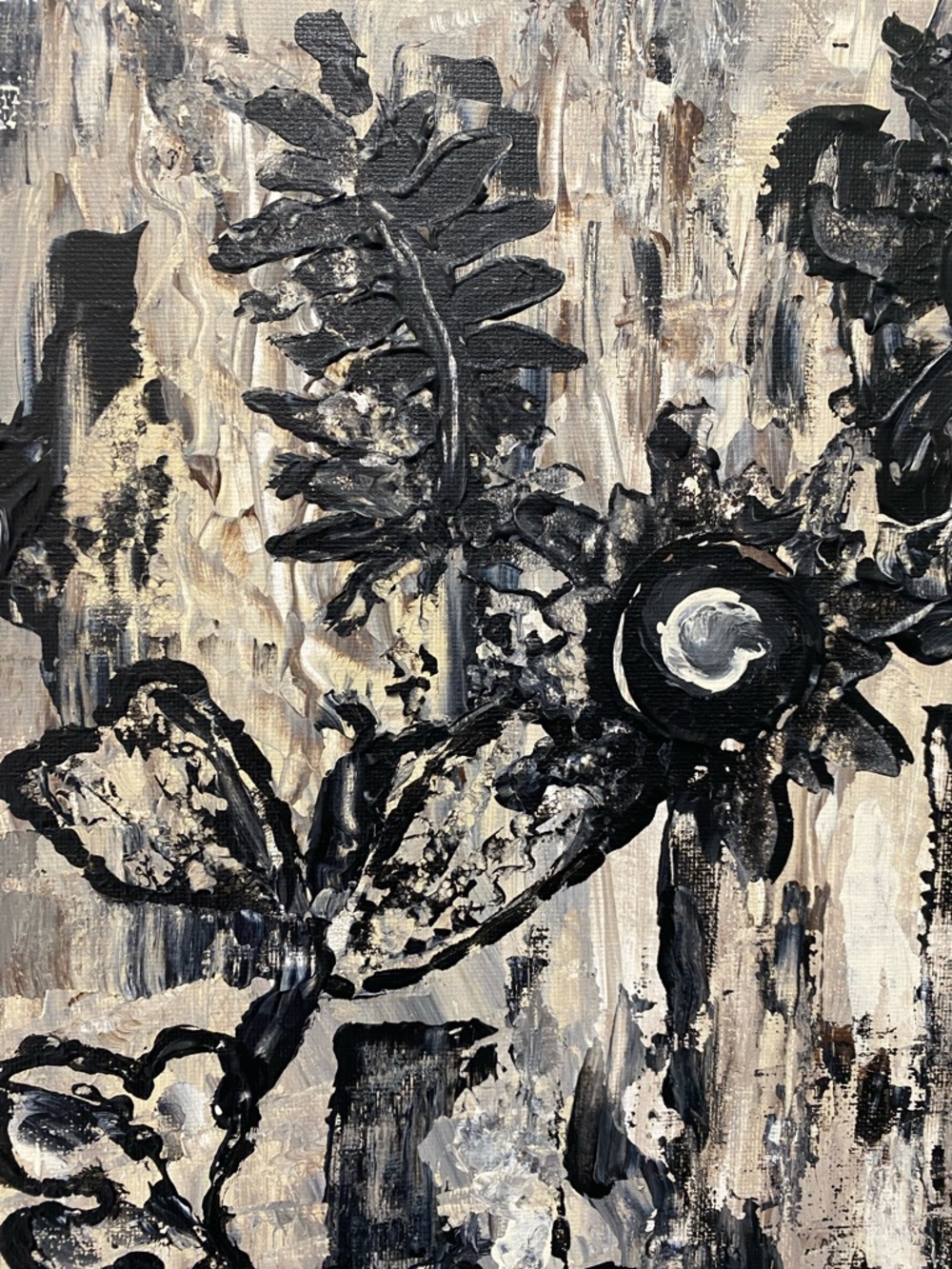 Designer Fashion Wall Art Black & Cream Abstract Canvas Painting Art Wall Decor - Picture 4 of 6